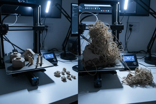 efficient 3D printing layout compared to wasted filament from failed prints