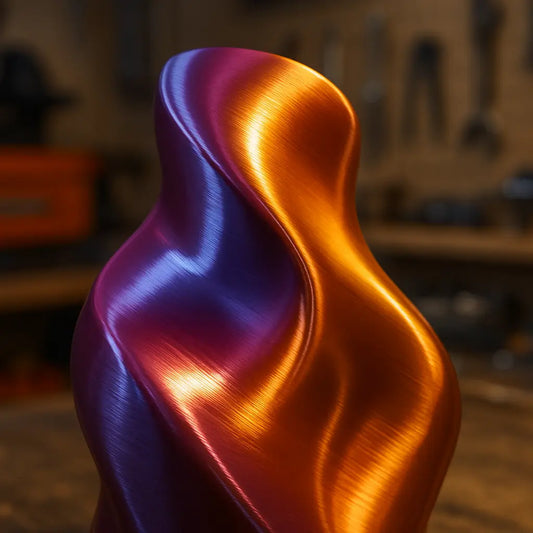 Silk PLA 3D print with glossy reflective finish — Forgely filament guide
