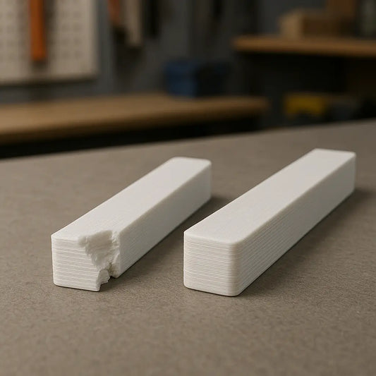 strong vs weak layer adhesion in 3D printed test samples — Forgely tutorial