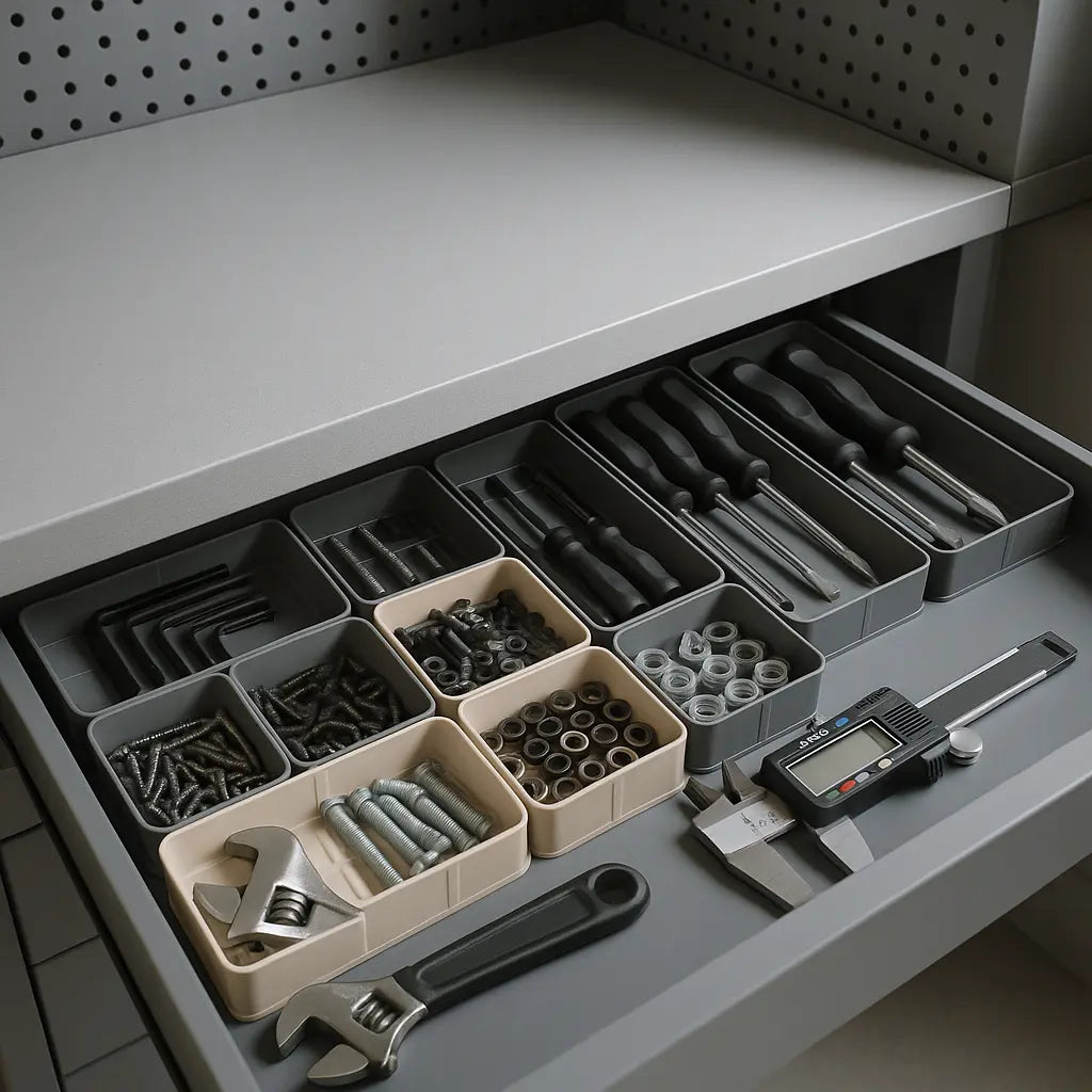 Gridfinity modular bins organizing a workshop — Forgely print ideas