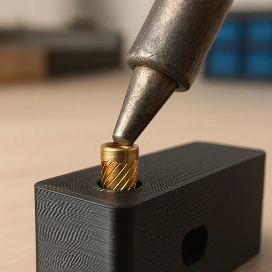brass heat-set insert installed in a 3D printed part — Forgely guide