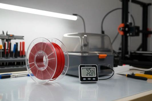 filament moisture testing with hygrometer and dryer — Forgely guide