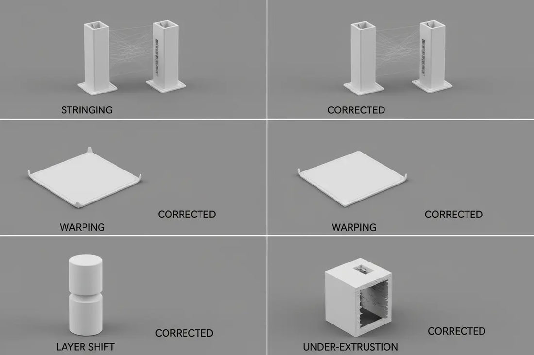 common 3D printing mistakes compared with corrected prints — Forgely guide