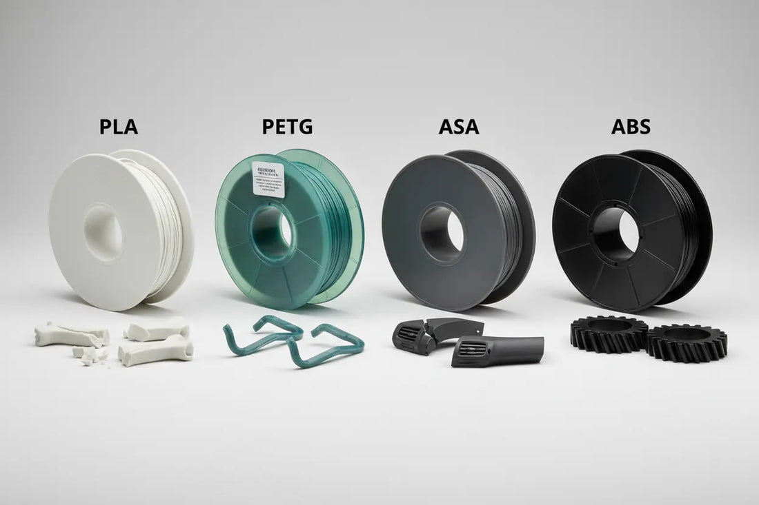 strength comparison of PLA, PETG, ASA, and ABS filaments — Forgely test