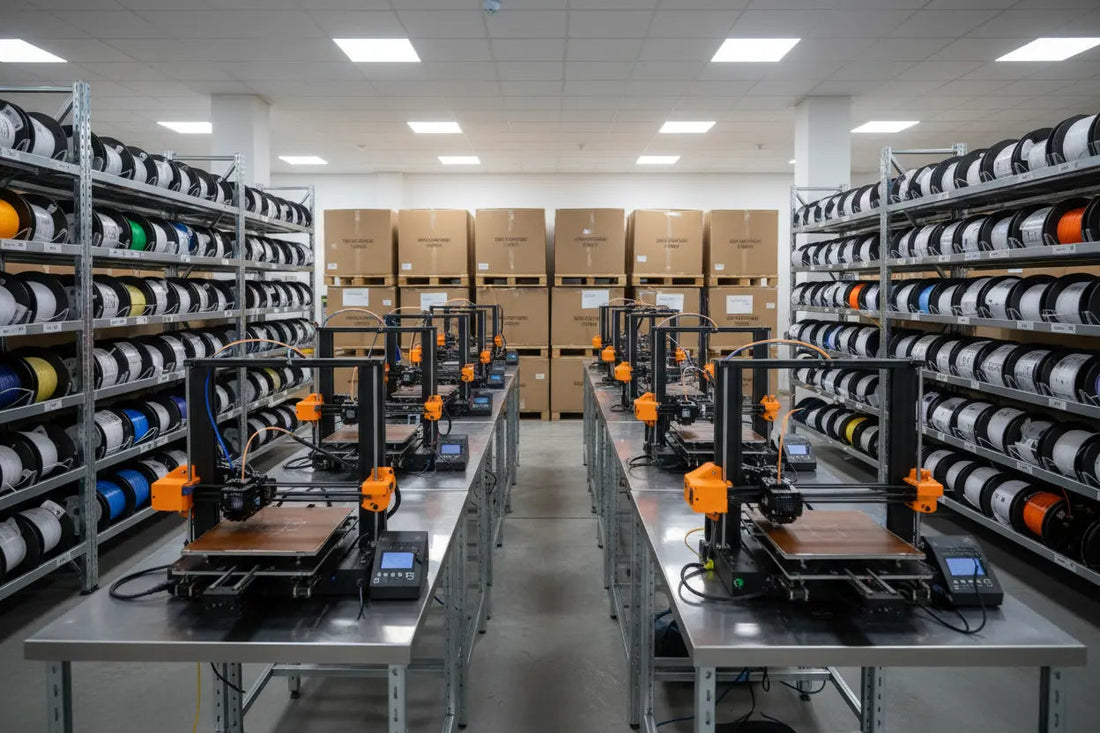 Bulk 3D printing filament setup for print farms and business production