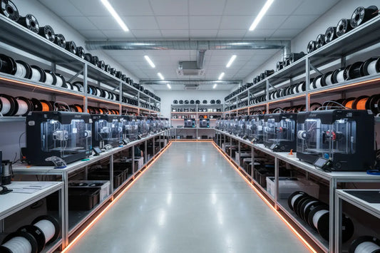 3D printing farm with multiple printers running — Forgely operations